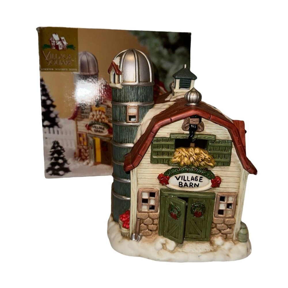 Rare Vintage 1998 Mervyns Village Square Lighted Village Barn Holiday Christmas